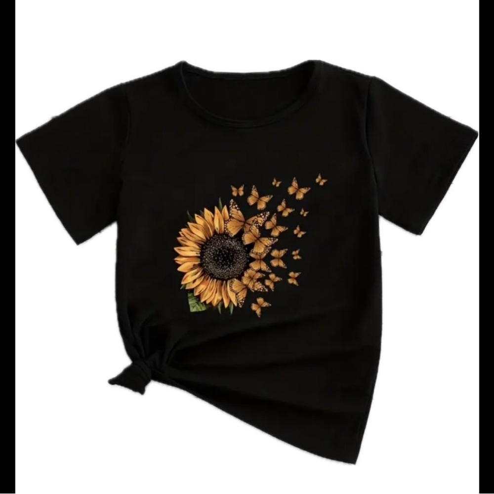 Girl’s Black & Sunflower Graphic Tee